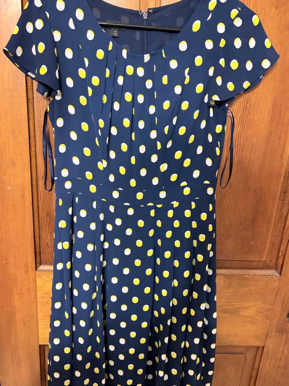 Talbots Navy Blue Dress with Yellow and White Polka Dots